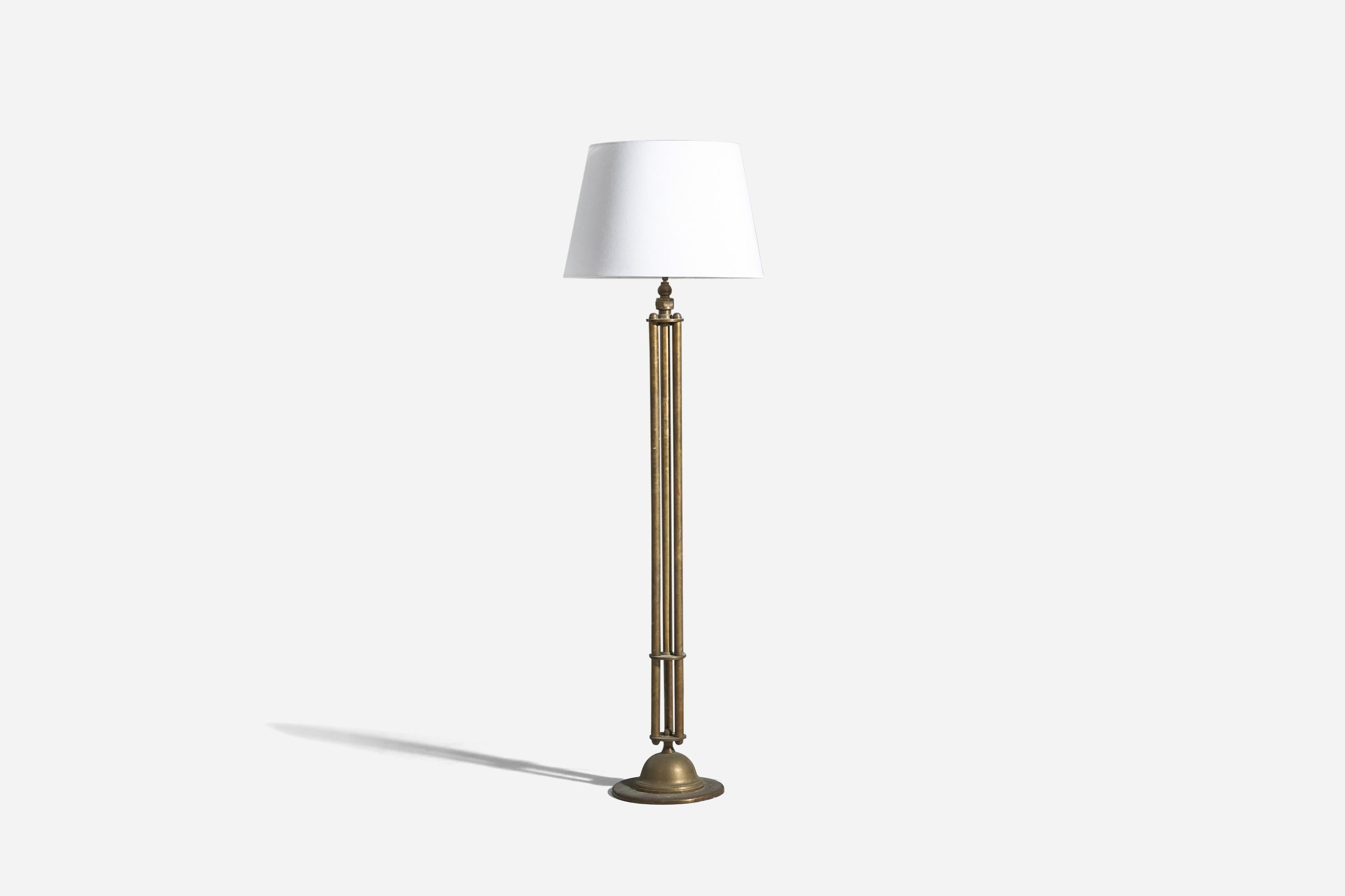 Danish Designer, Adjustable Floor Lamp, Brass, Fabric, Denmark, c. 1930s In Good Condition For Sale In High Point, NC