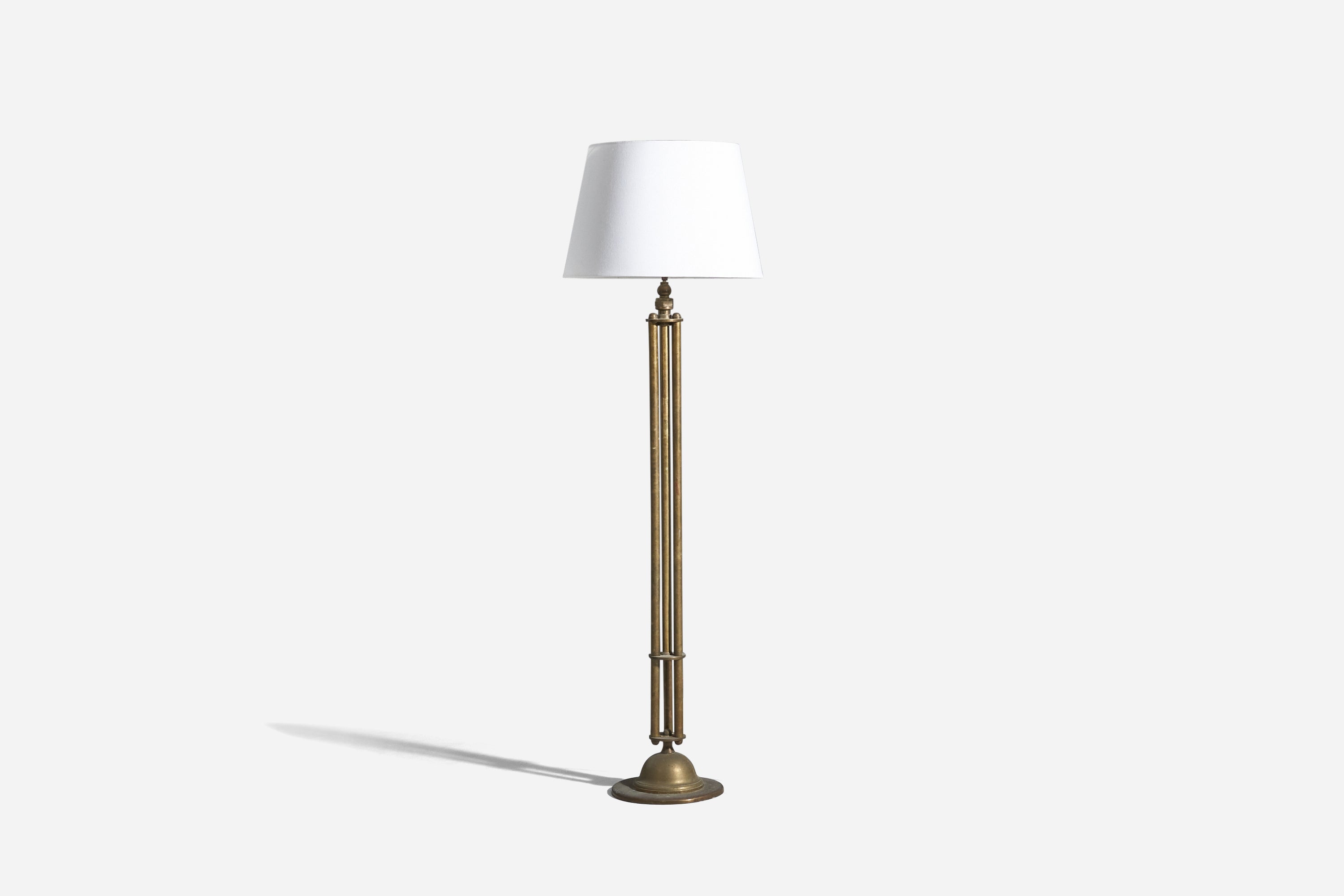 Danish Designer, Adjustable Floor Lamp, Brass, Fabric, Denmark, c. 1930s For Sale