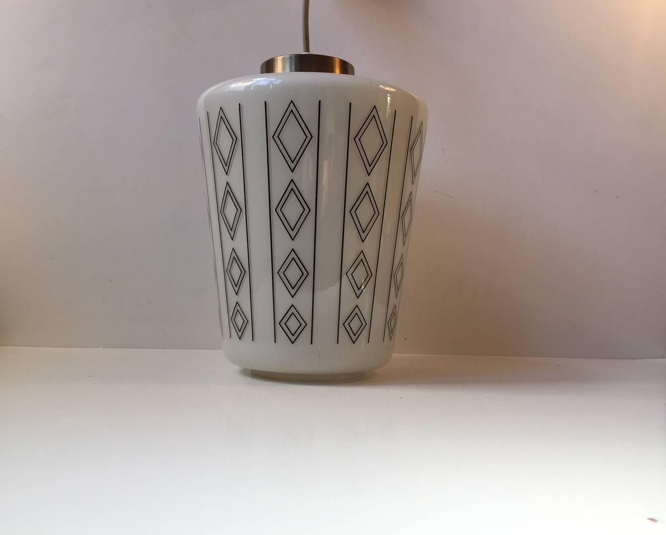 Mid-20th Century Danish Functionalist Opaline Glass Pendant Lamp, Geometric Decor, 1950s