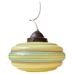 Vintage Danish Functionalist Pendant Lamp in Striped Opaline Glass, 1930s