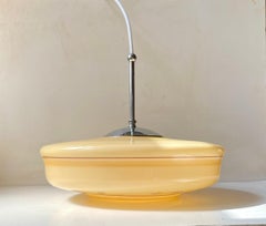 Danish Functionalist Saucer Hanging Lamp in Opaline Glass