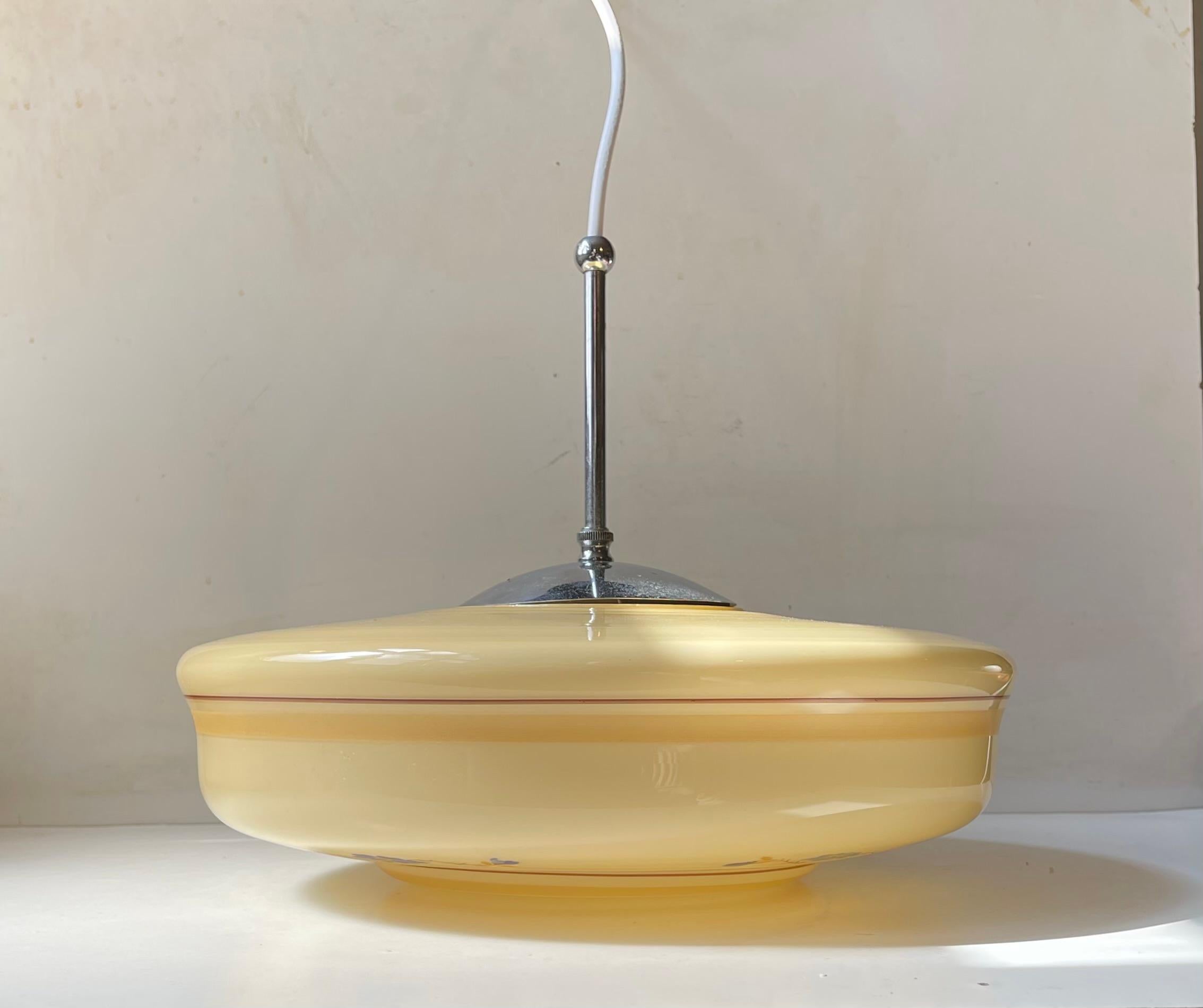 Danish Functionalist Saucer Hanging Lamp in Opaline Glass In Good Condition For Sale In Esbjerg, DK