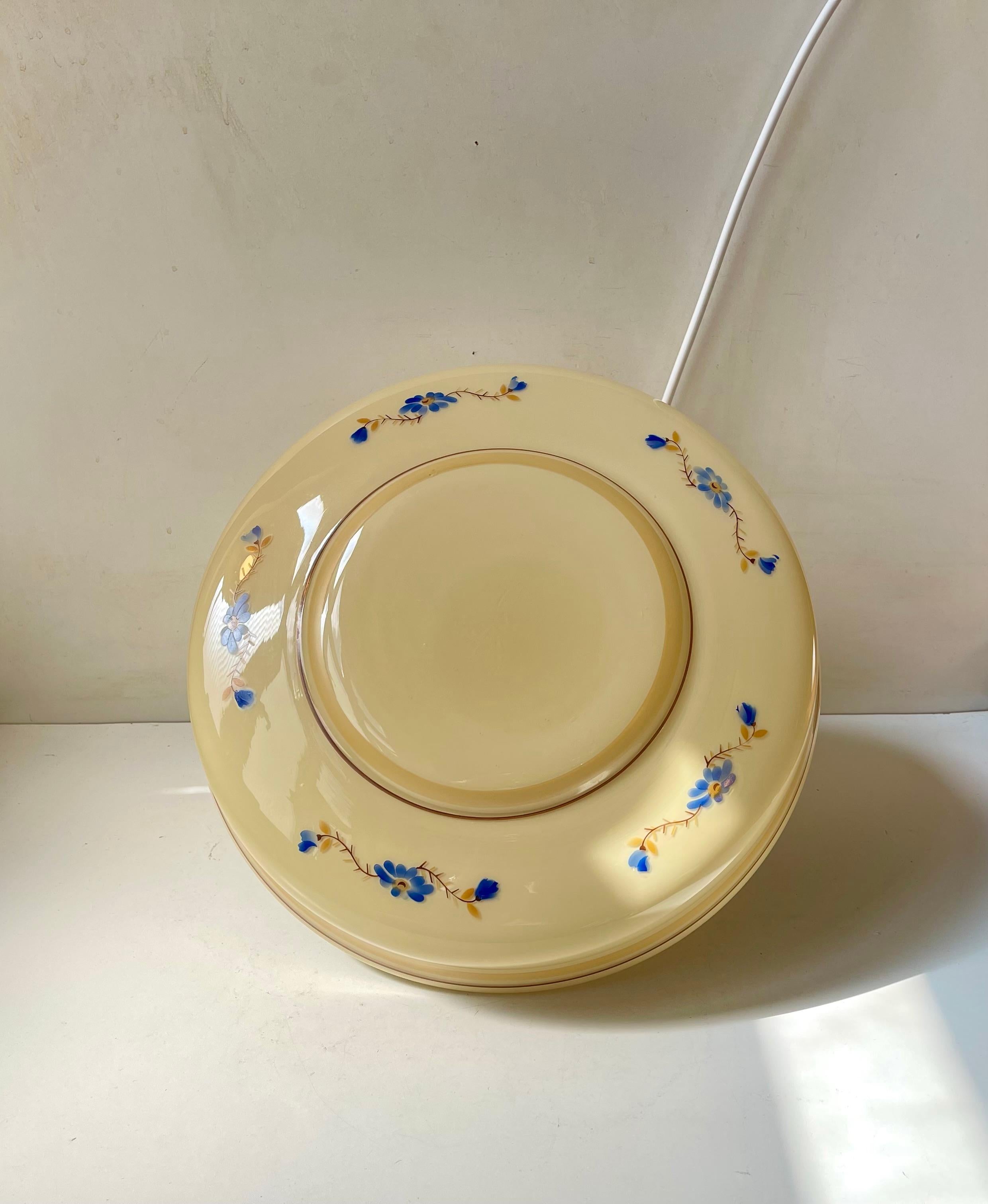 Mid-20th Century Danish Functionalist Saucer Hanging Lamp in Opaline Glass For Sale