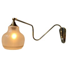 Danish Functionalist Swing Arm Wall Lamp in Brass & Glass, 1950s