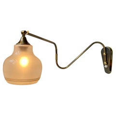 Danish Functionalist Swing Arm Wall Lamp in Brass & Glass, 1950s