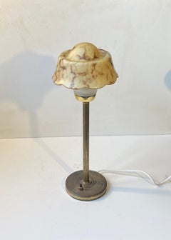 Danish Functionalist Table Lamp in Brass & Marble Glass by Fog & Mørup