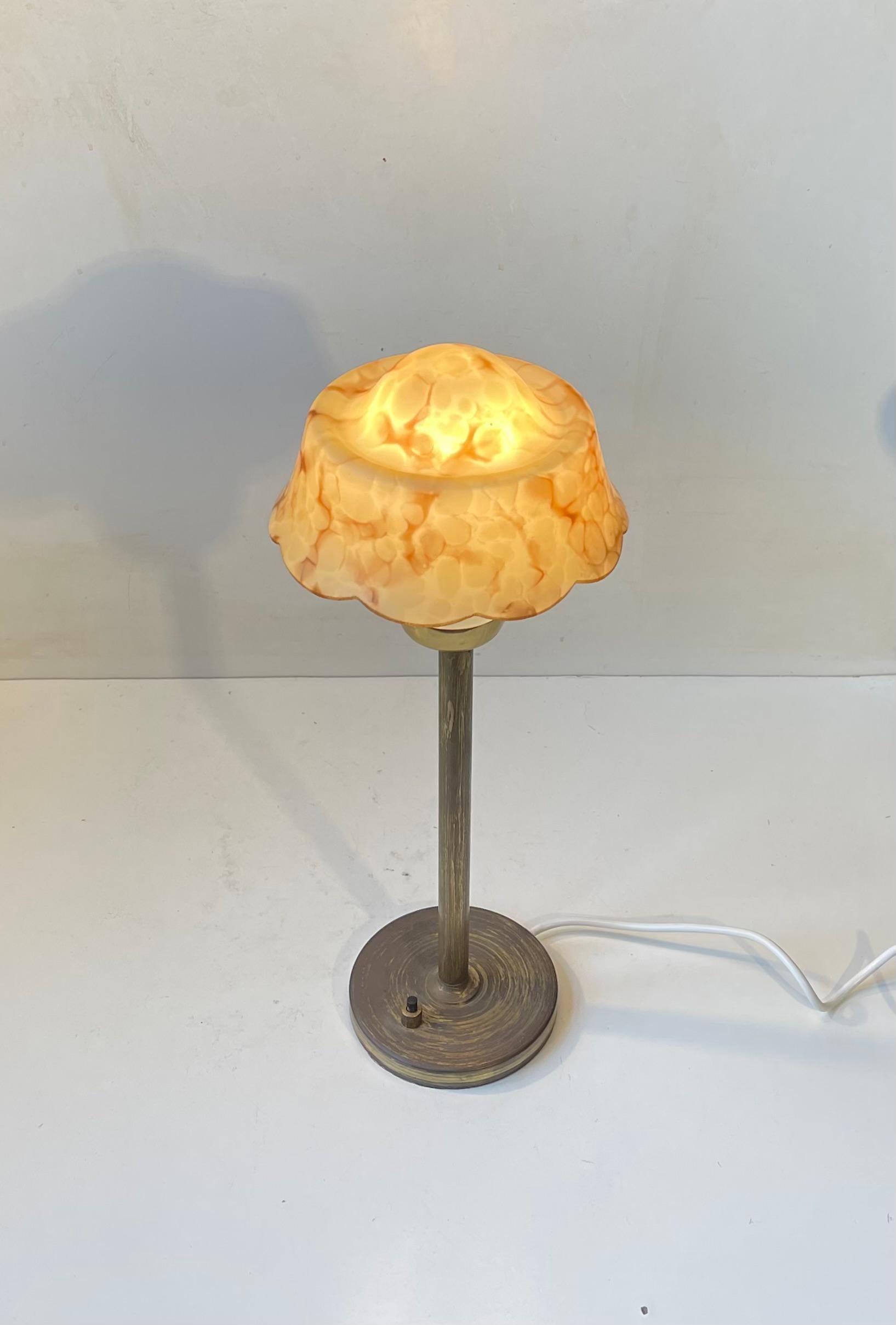 Mid-20th Century Danish Functionalist Table Lamp in Brass & Marble Glass by Fog & Mørup For Sale