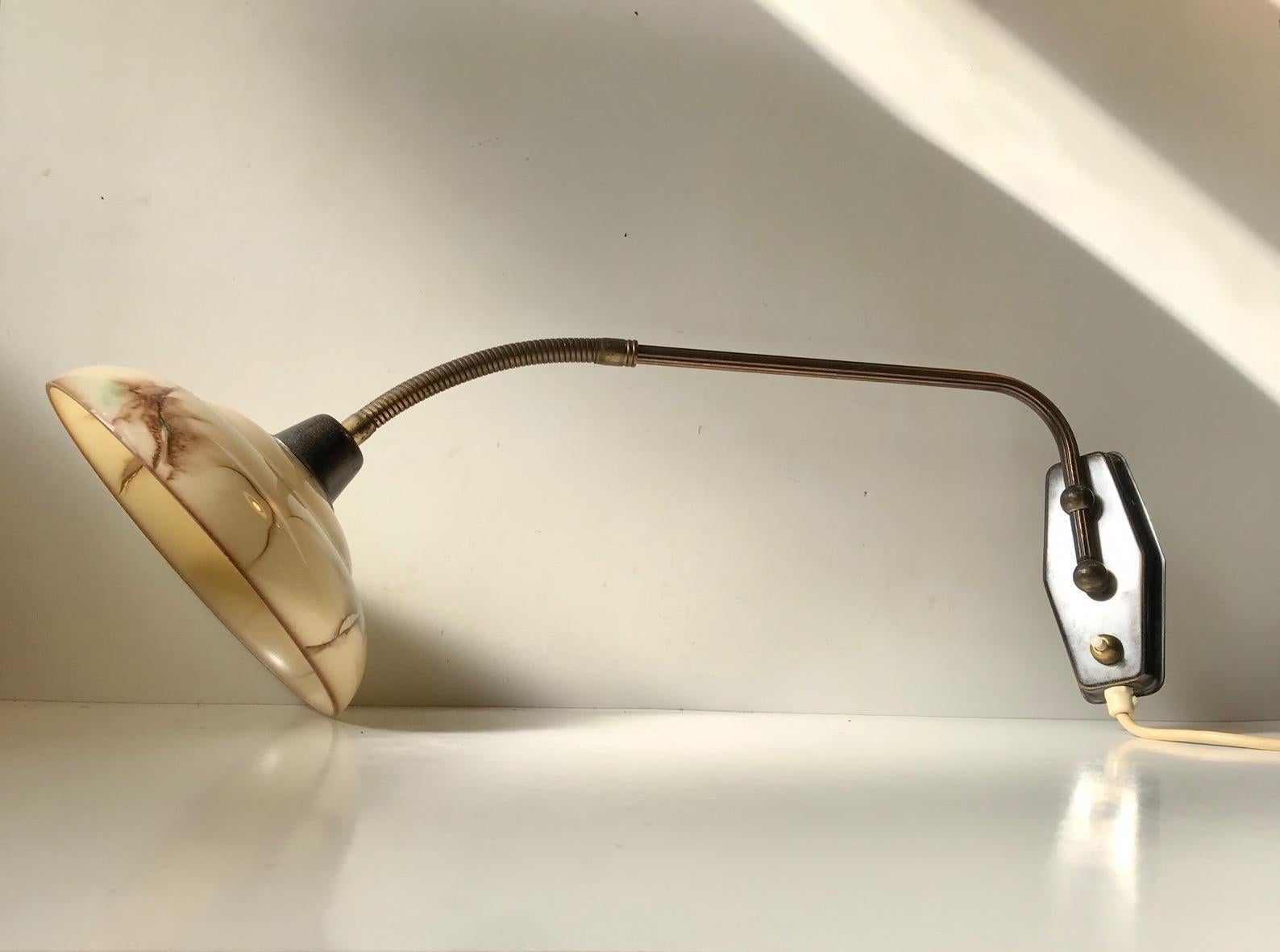 Danish Functionalist Wall Light in Brass and Marble Glass by Th. Valentiner In Good Condition For Sale In Esbjerg, DK