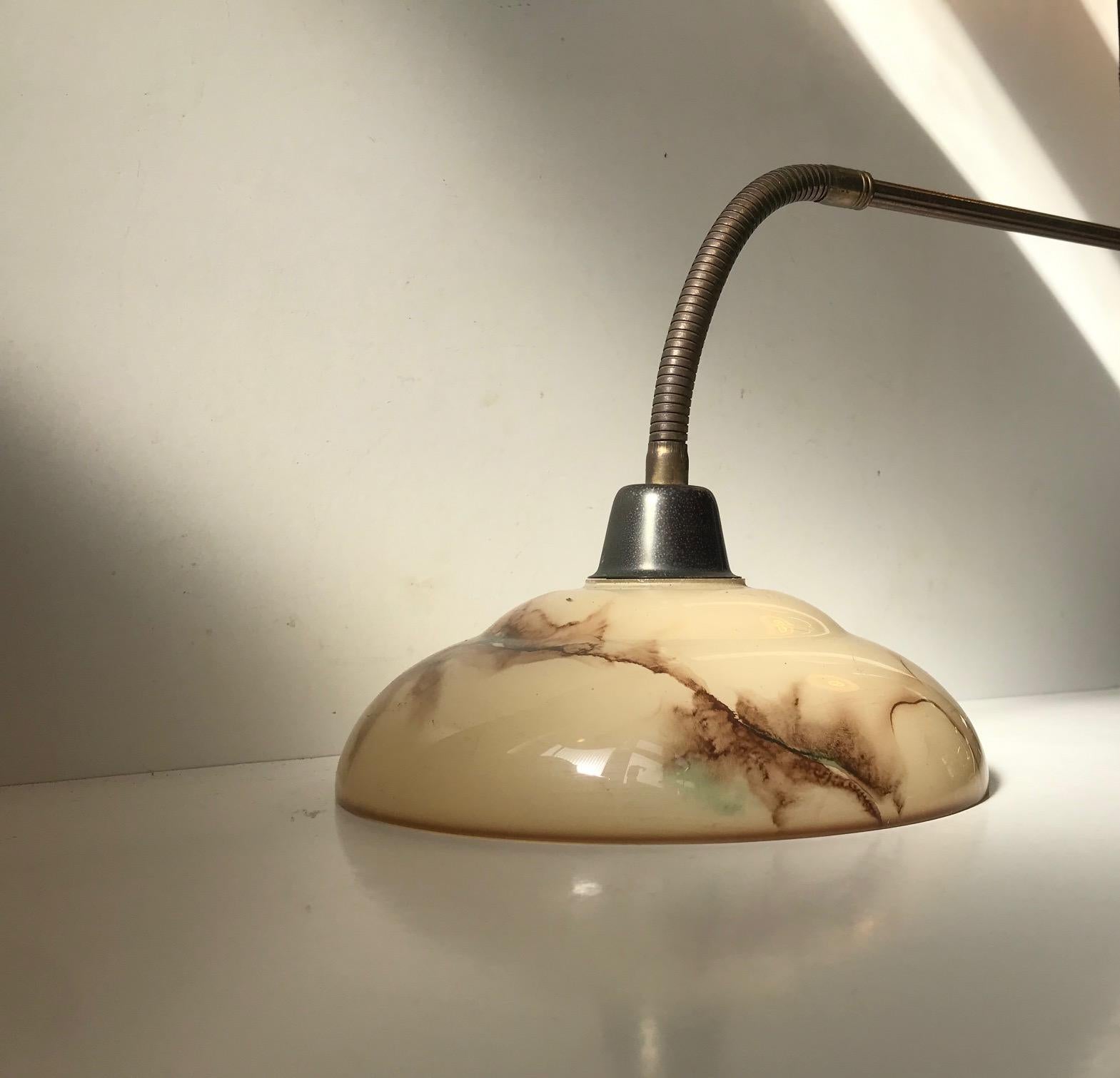 Danish Functionalist Wall Light in Brass and Marble Glass by Th. Valentiner For Sale 1