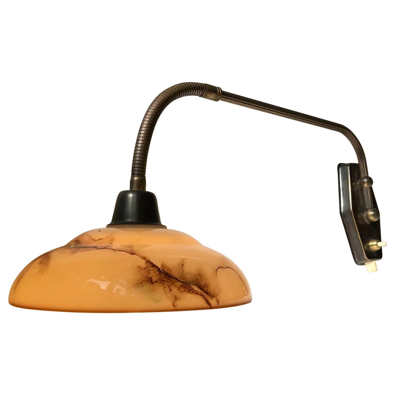 Danish Functionalist Wall Light in Brass and Marble Glass by Th. Valentiner For Sale