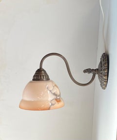 Danish Functionalist Wall Sconce in Brass & Salmon Marble Glass