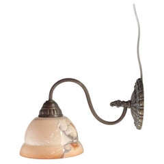 Danish Functionalist Wall Sconce in Brass & Salmon Marble Glass