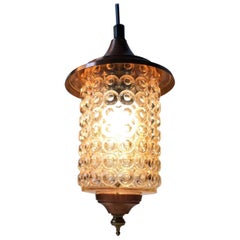 Vintage Danish Funkis Ceiling Lamp in Copper, Brass and Bubble Glass, 1950s