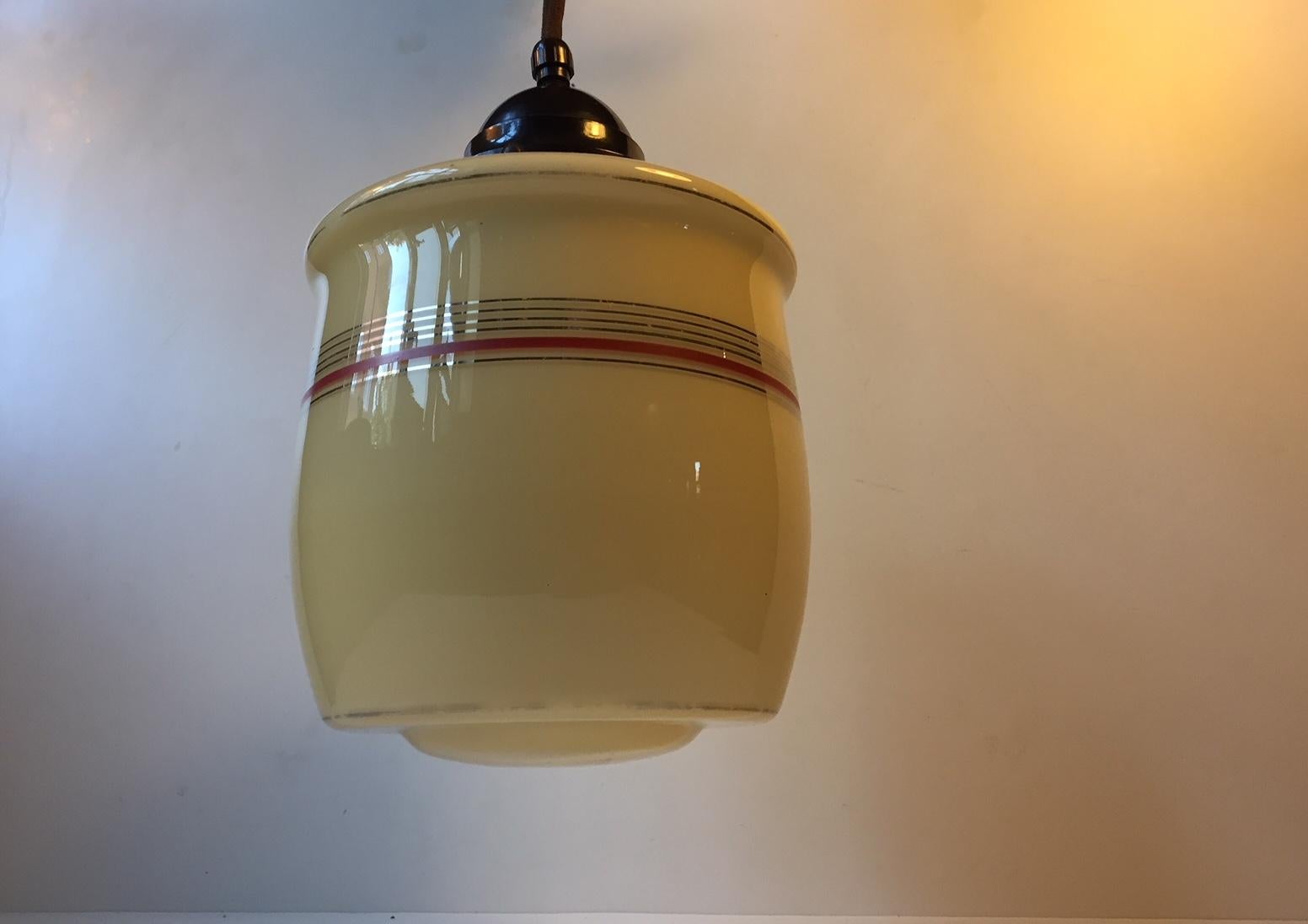 Bauhaus Danish Funkis Pendant Lamp in Pastel Opaline Glass and Bakelite, 1940s