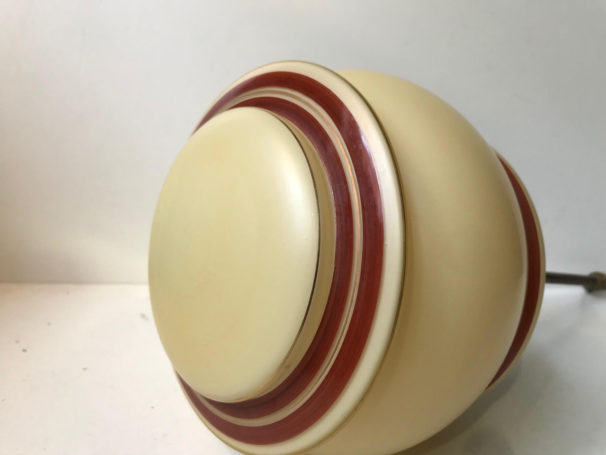 Danese Lampada a sospensione Funkis danese in vetro opalino pastello e ottone, anni '40 in vendita