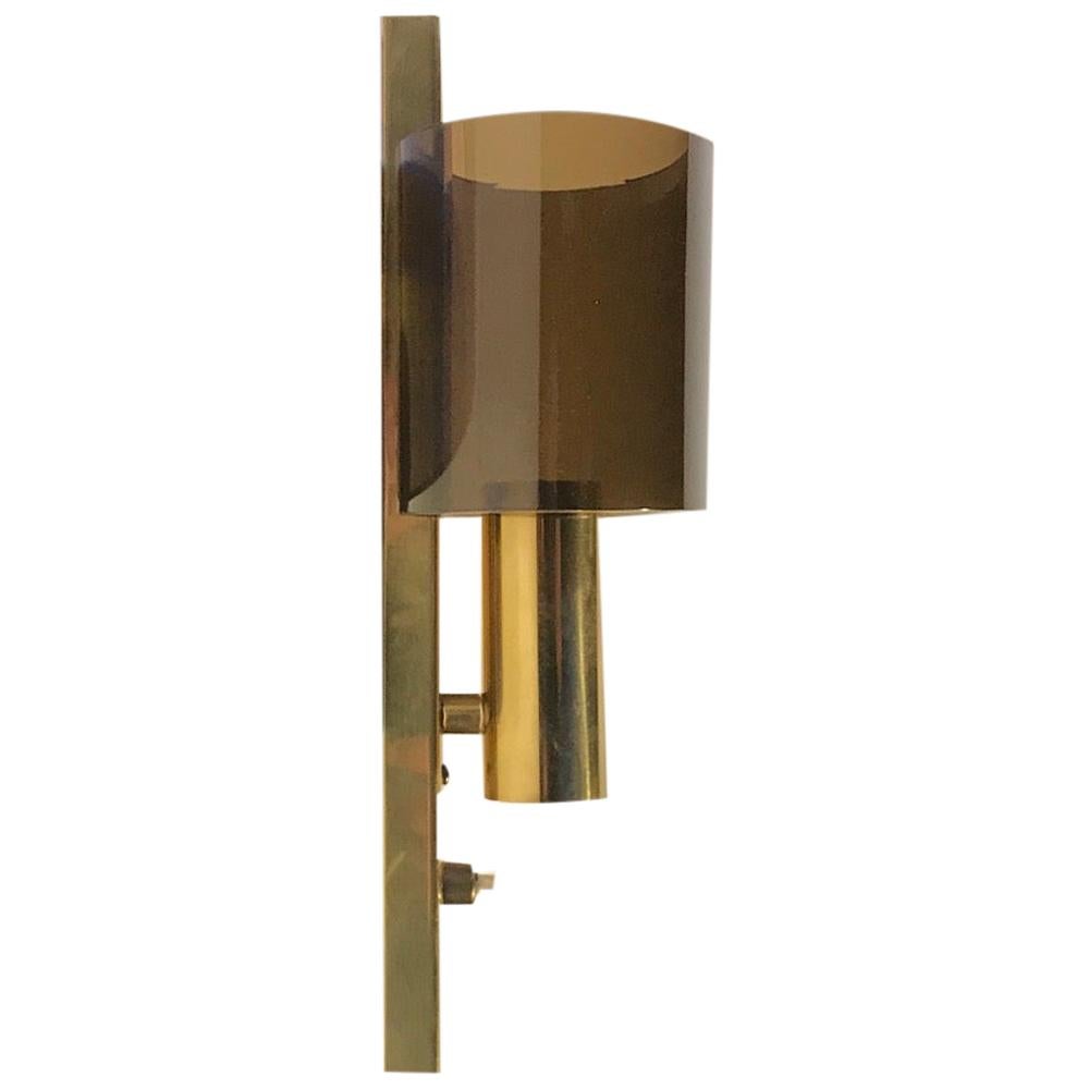 Danish Gilt Brass and Smoke Lucite Wall Sconce by Hassel & Teudt, 1960s For Sale