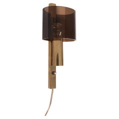Danish Gilt Brass & Smoked Acrylic Glass Sconce from Hassel & Teudt, 1960s