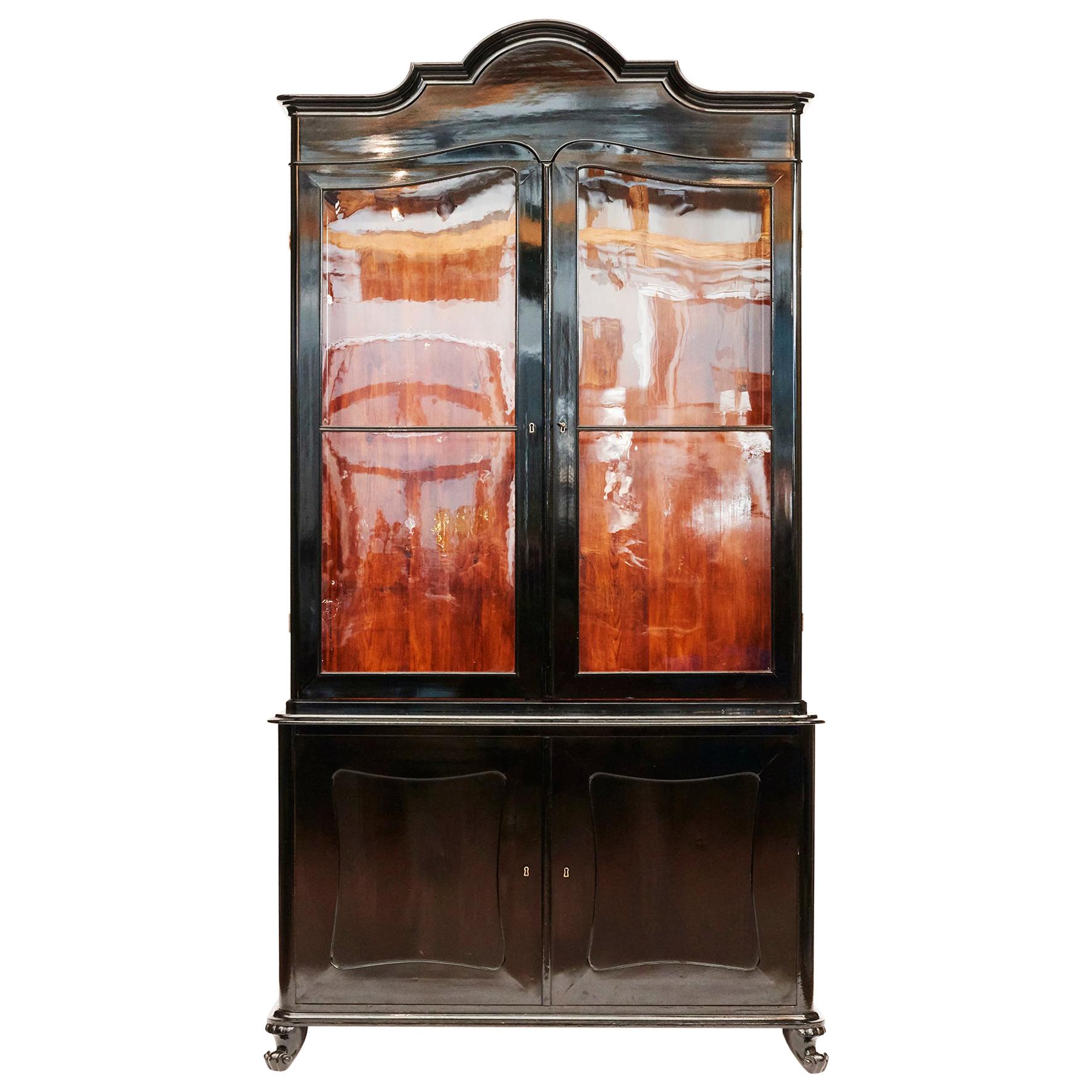 Danish Glass Cabinet, Black Polished Mahogany, circa 1840-1860