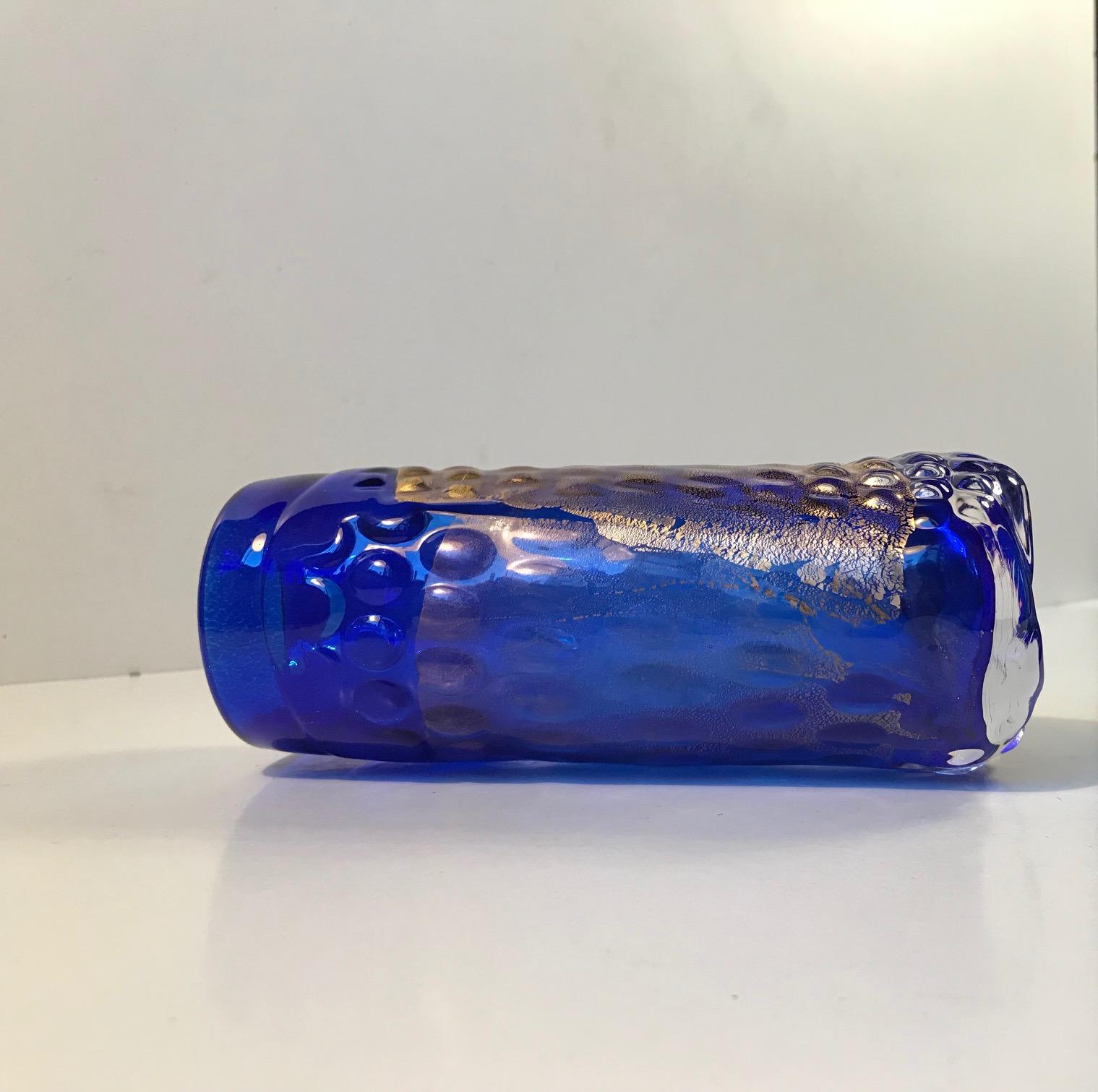 Danish Scandinavian Blue Gold Infused Art Glass Vase by Tchai Munch For Sale