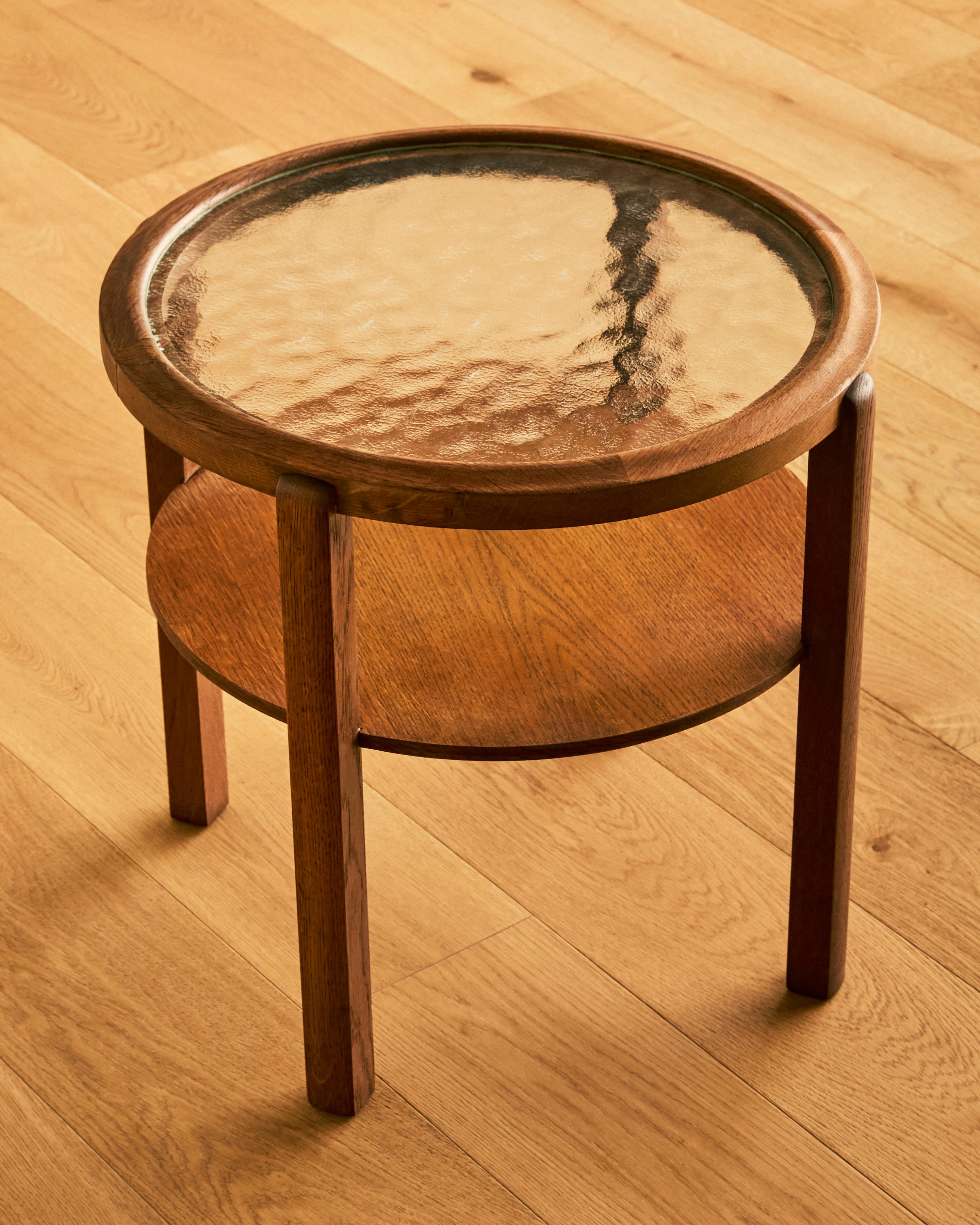Table d'appoint danoise en verre et Oak Oak C.C. 1960 Bon état - En vente à Long Island City, NY