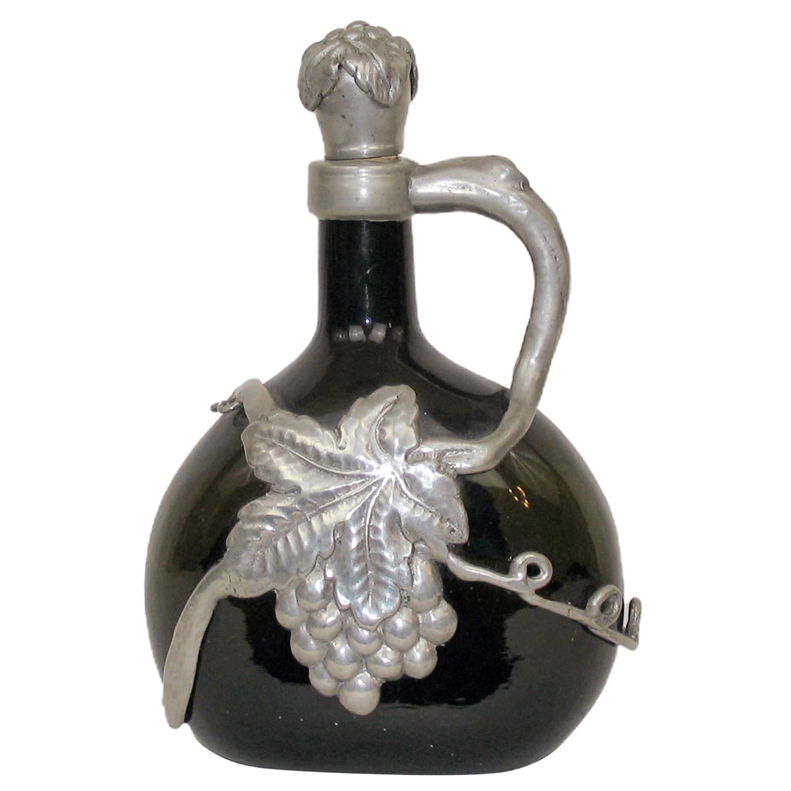 Danish Glass and Pewter Bottle with Stopper Decanter, 1930s
