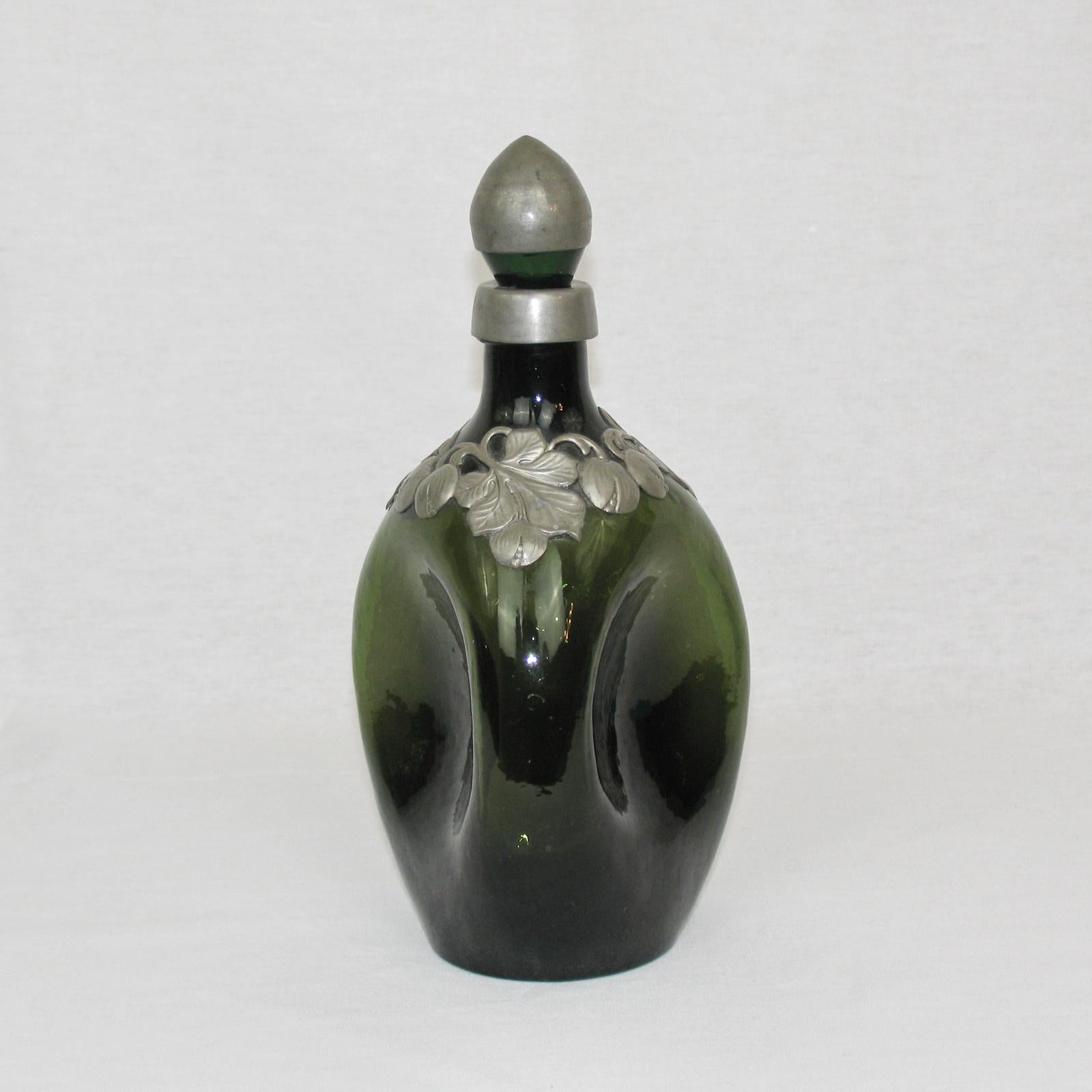 Jugendstil Danish Glass and Pewter Decanter, 1930s