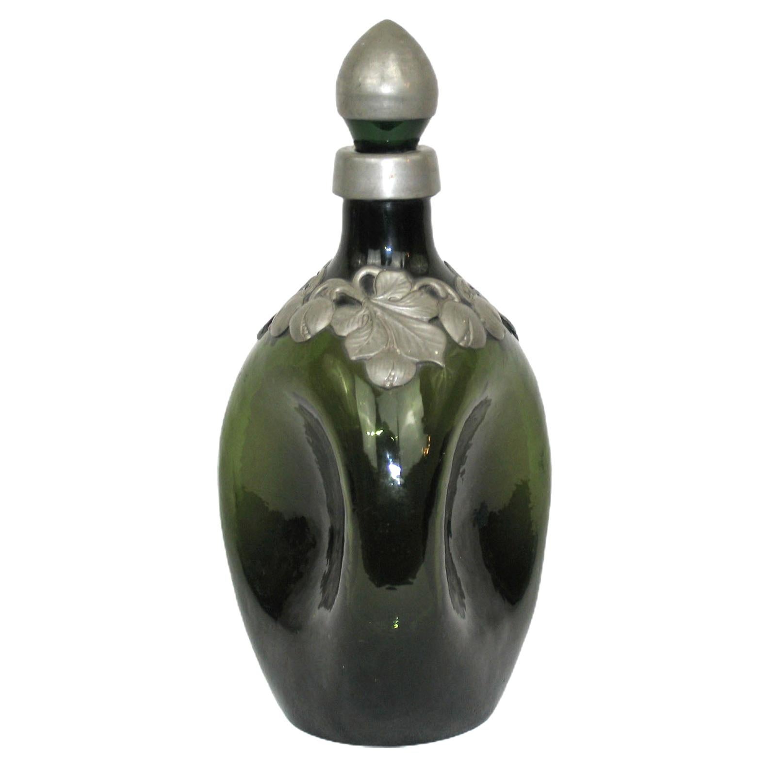 Danish Glass and Pewter Decanter, 1930s