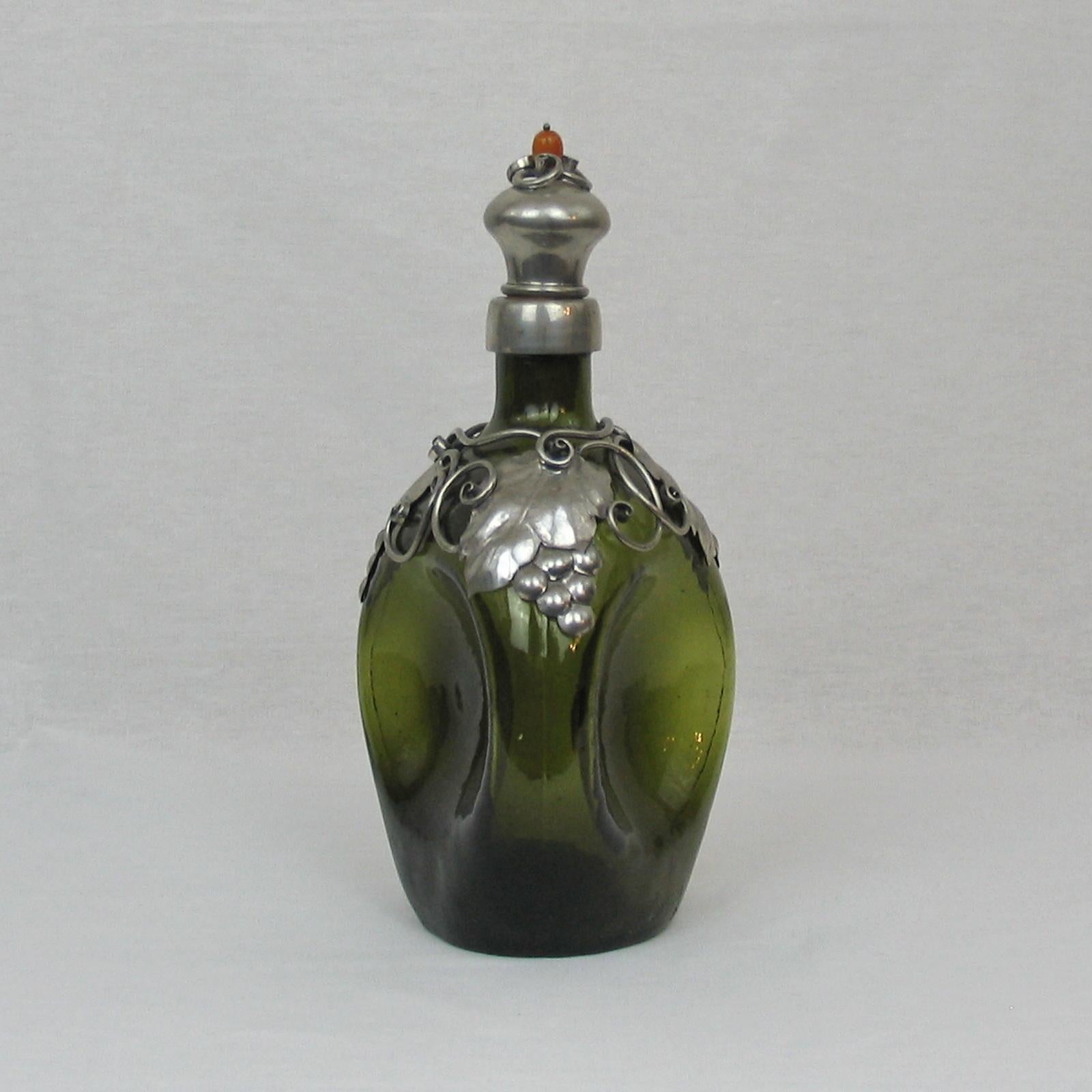 Embossed Danish Glass and Pewter Decanter, 1960s