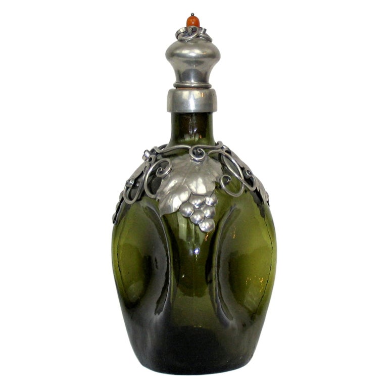 Danish Glass and Pewter Decanter, 1960s For Sale