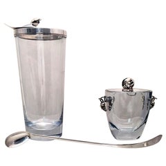 Danish Glass and Sterling Silver Cocktail Shaker Bar Set