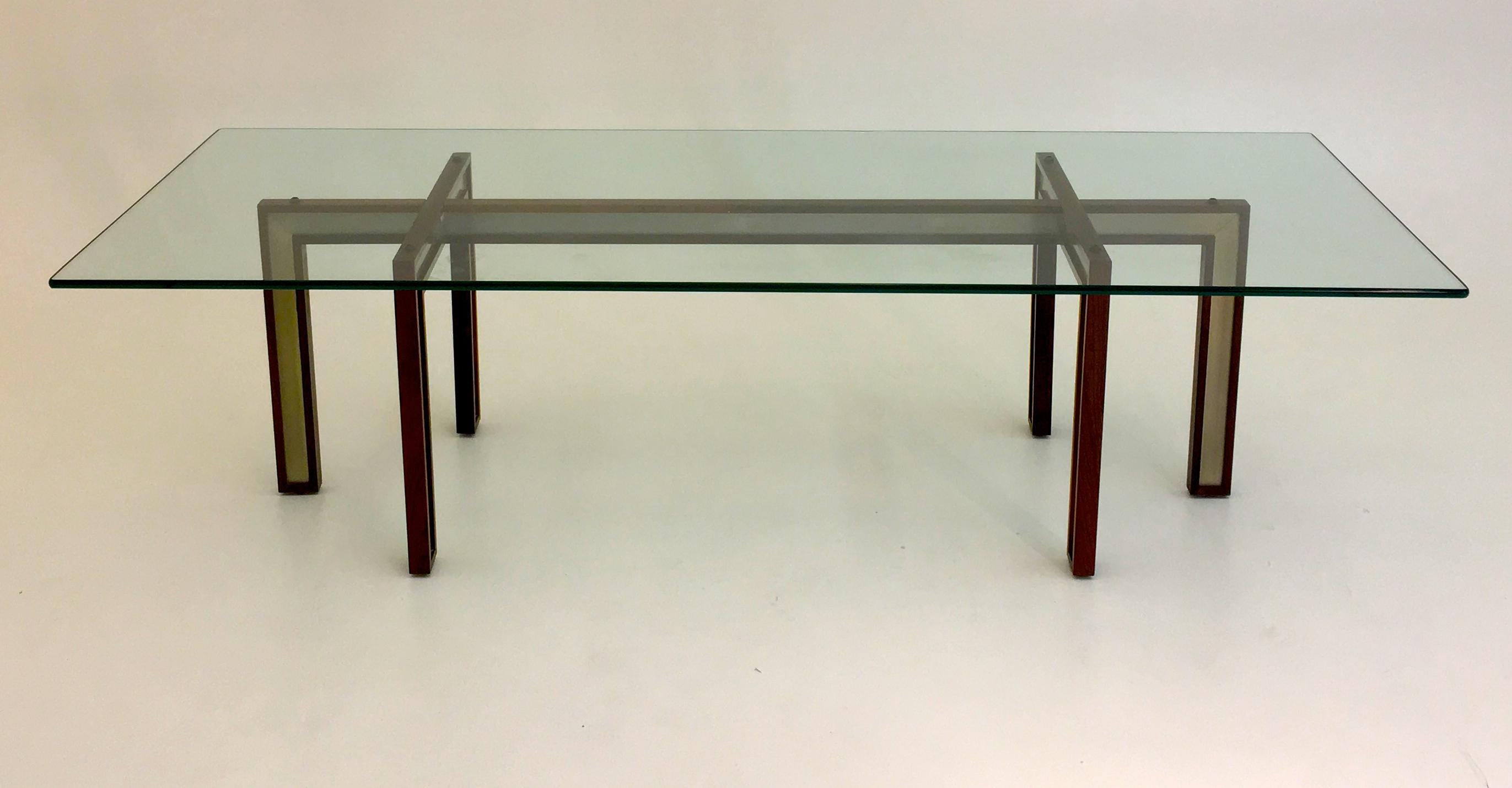 Mid-Century Modern Danish Glass Coffee Table by Henning Korch with Rosewood and Aluminum Frame