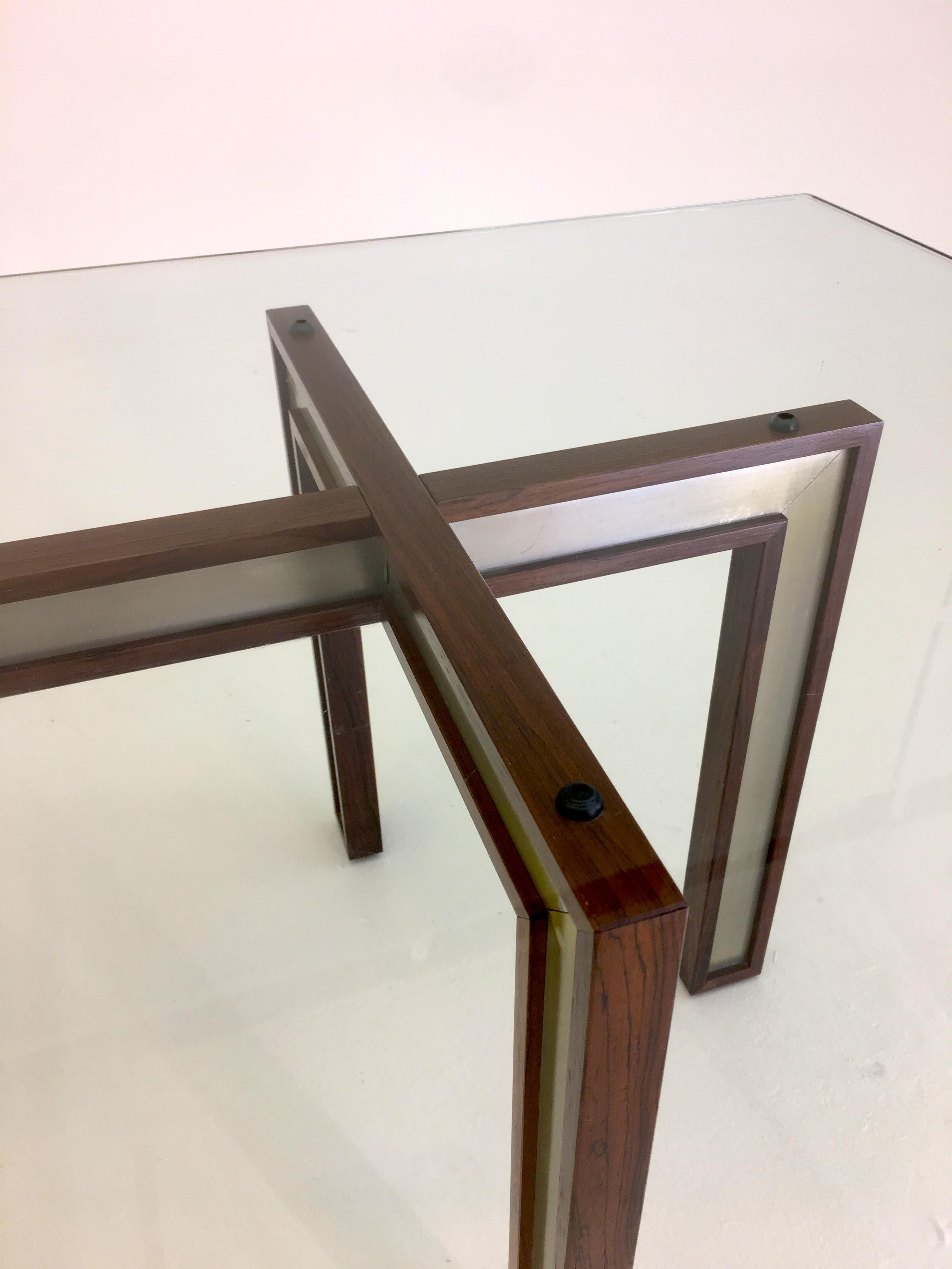 Mid-20th Century Danish Glass Coffee Table by Henning Korch with Rosewood and Aluminum Frame