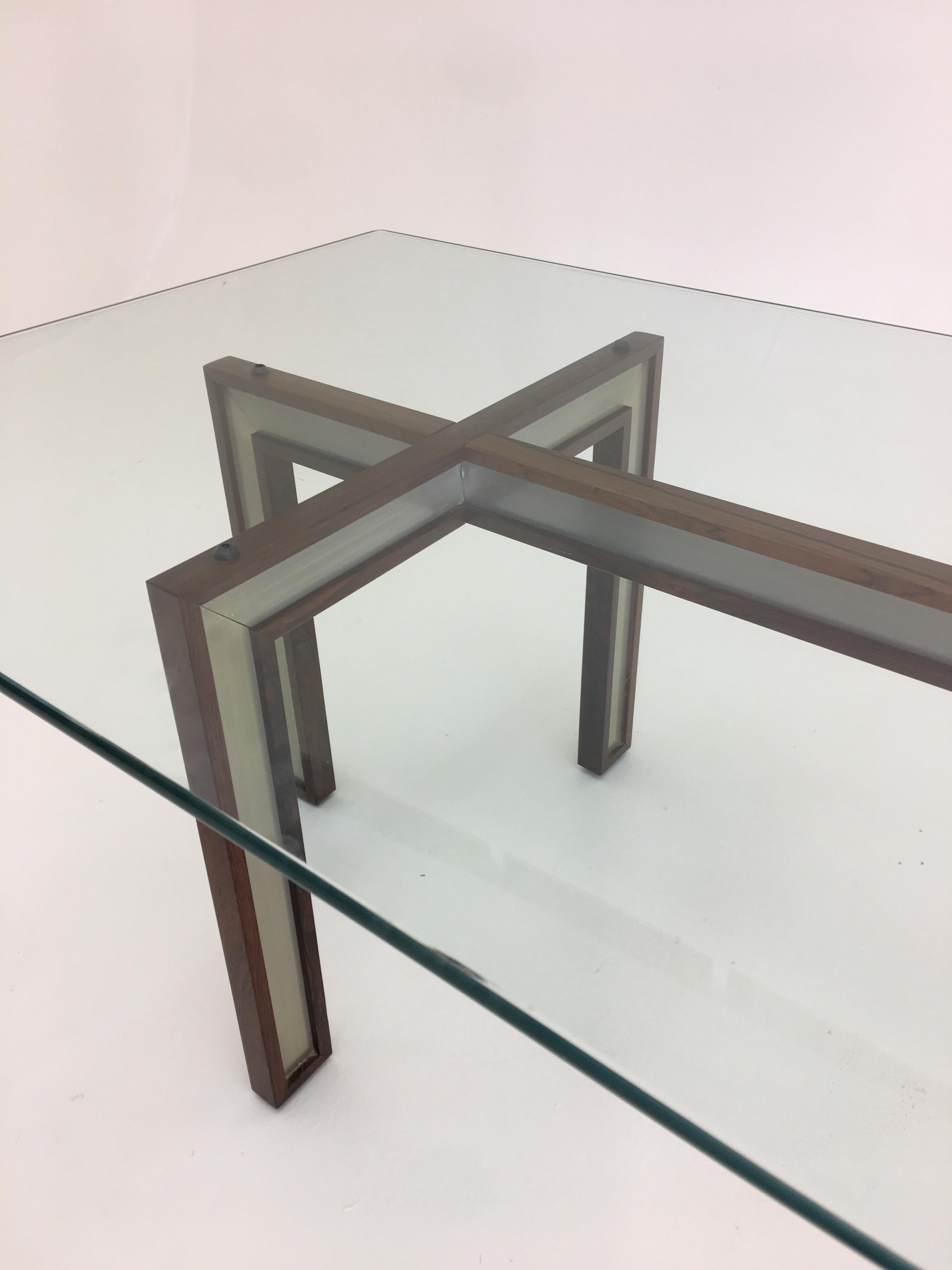 Danish Glass Coffee Table by Henning Korch with Rosewood and Aluminum Frame 1