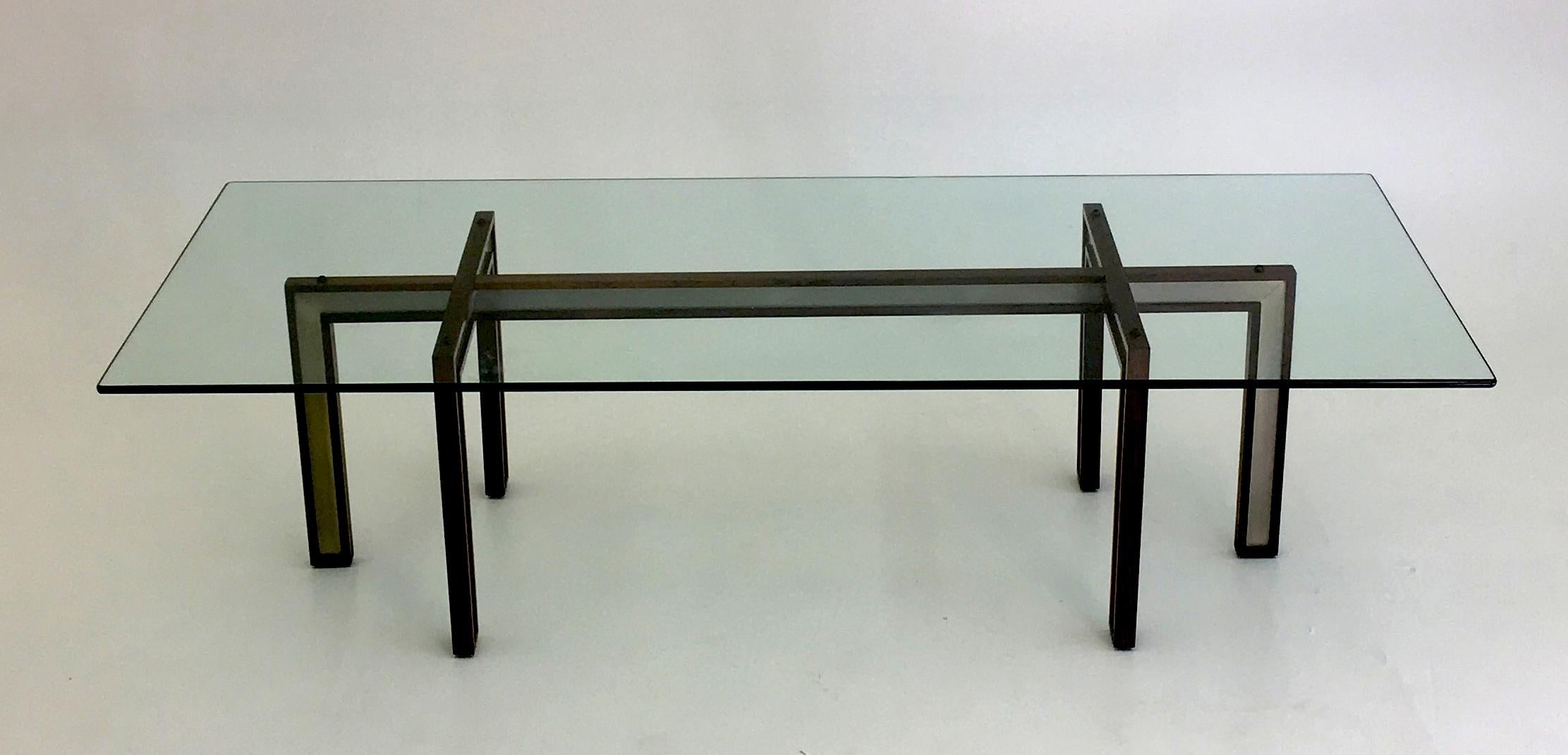 Danish Glass Coffee Table by Henning Korch with Rosewood and Aluminum Frame 4