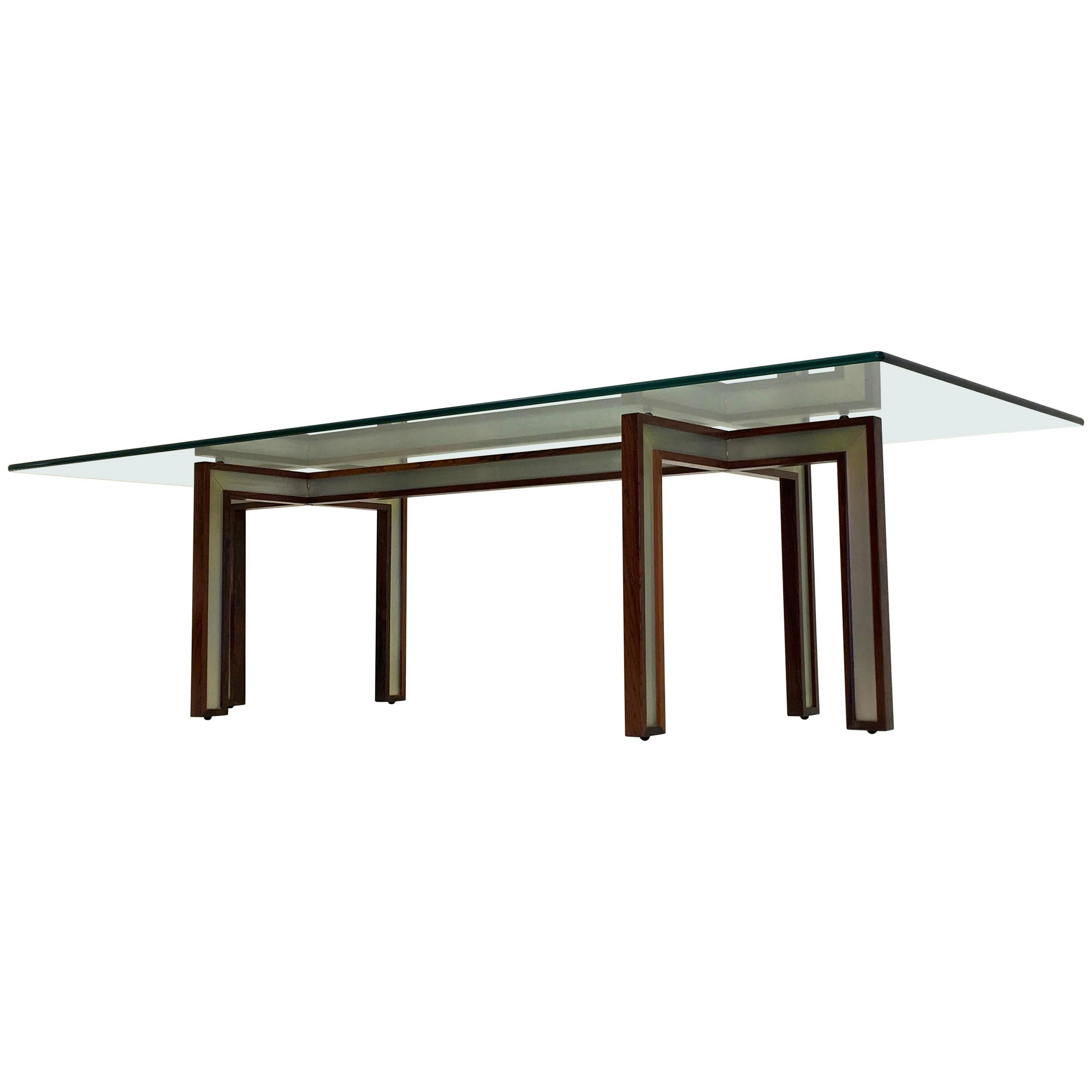 Danish Glass Coffee Table by Henning Korch with Rosewood and Aluminum ...
