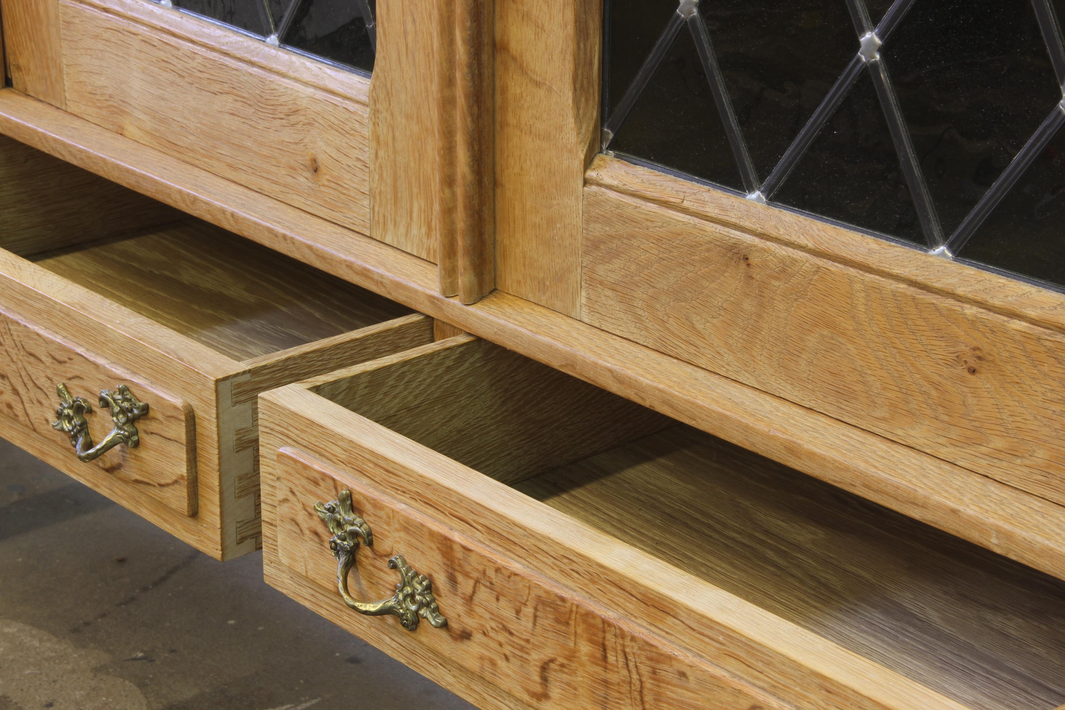 Danish Glass Oak High Sideboard attributed to Henning Henry Kjaernulf, Denmark For Sale 7
