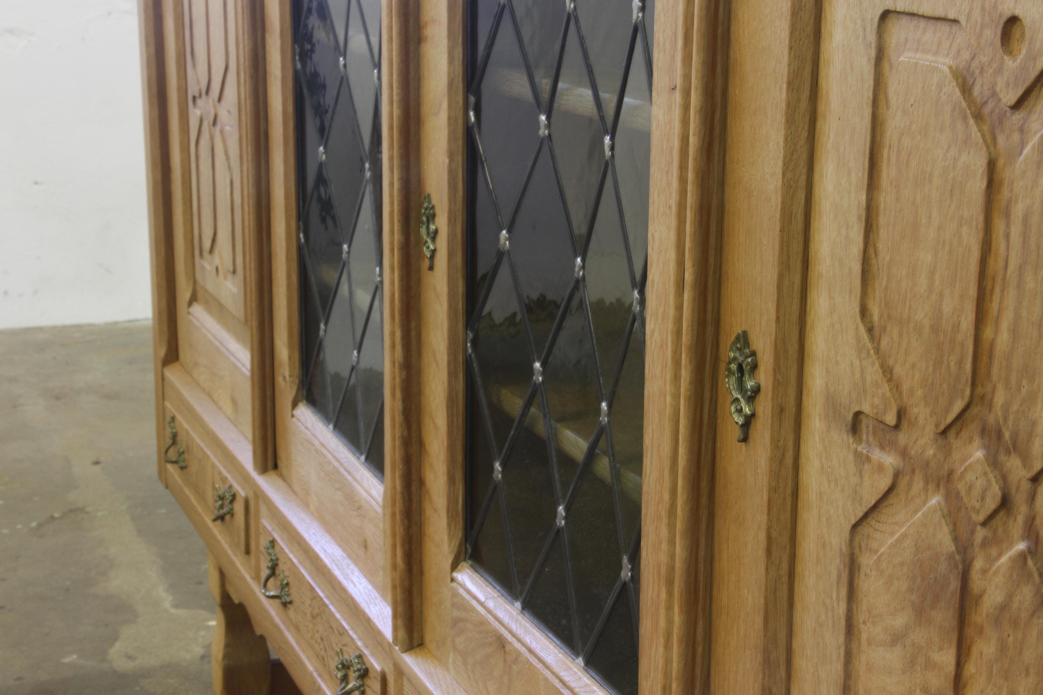 Danish Glass Oak High Sideboard attributed to Henning Henry Kjaernulf, Denmark For Sale 8