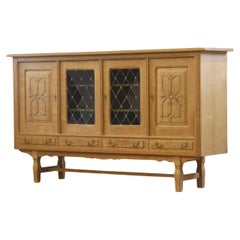 Danish Glass Oak High Sideboard attributed to Henning Henry Kjaernulf, Denmark