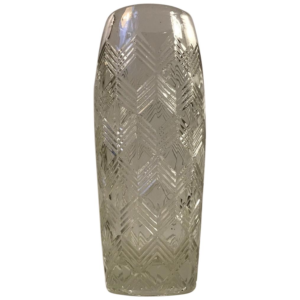 Danish Glass Vase with Arrows, 1930s