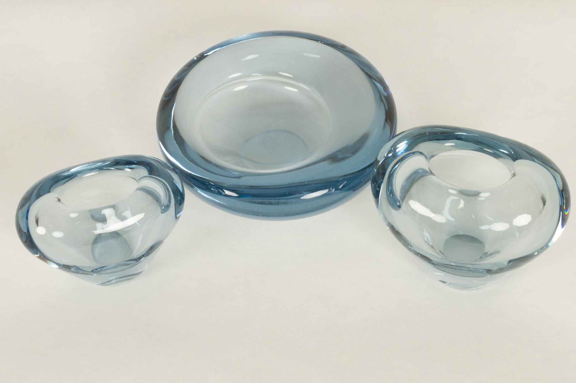 Mid-Century Modern Danish Glass Vases and Bowl by Per Lütken, 1950s