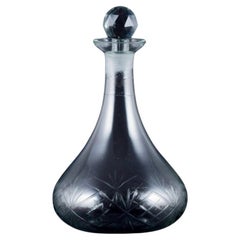 Vintage Danish glasswork, wine decanter in clear glass. Ball-shaped faceted stopper.