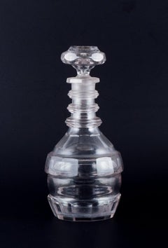 Danish glassworks. Hand-blown Art Deco wine decanter in clear faceted cut glass.