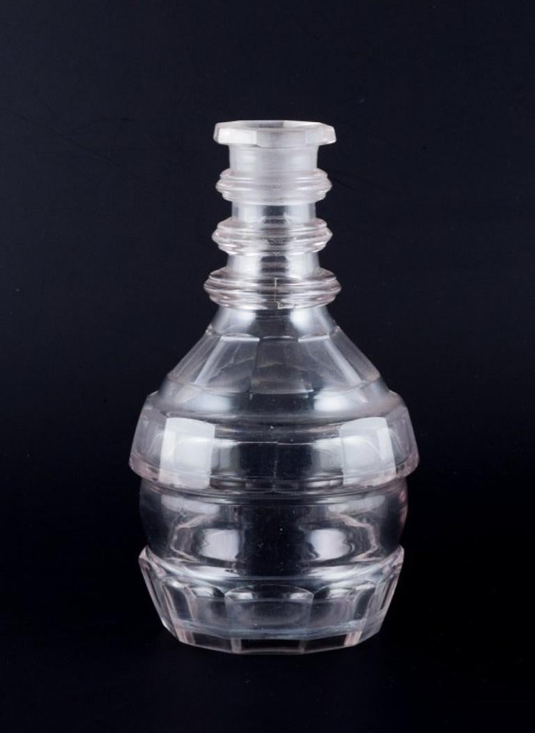 Mid-20th Century Danish glassworks. Hand-blown Art Deco wine decanter in clear faceted cut glass. For Sale