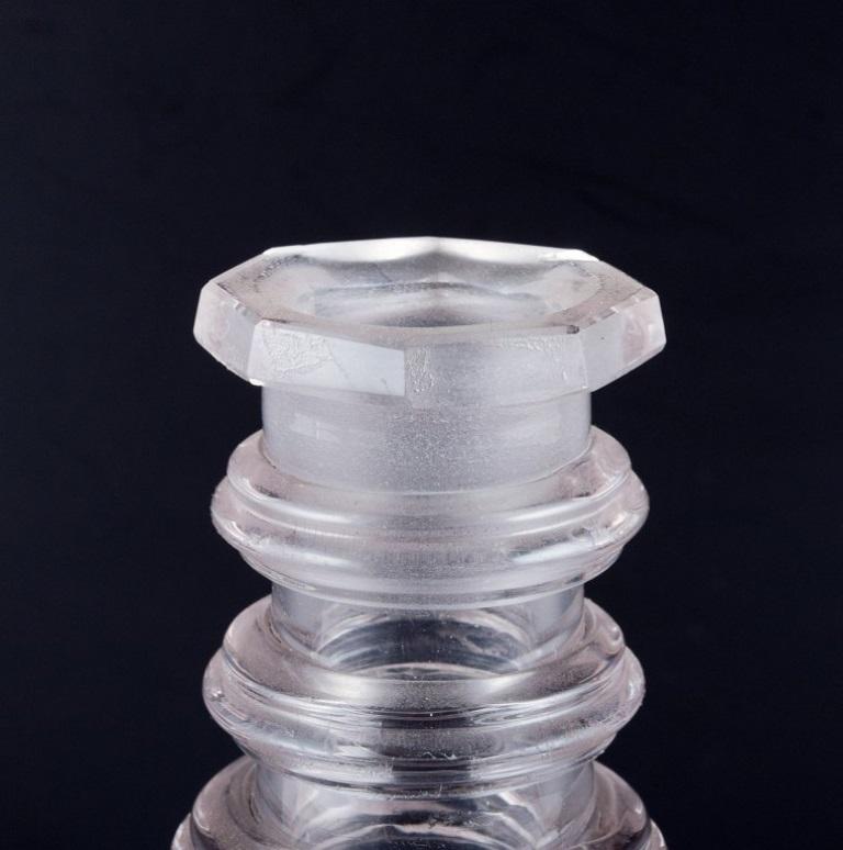 Glass Danish glassworks. Hand-blown Art Deco wine decanter in clear faceted cut glass. For Sale