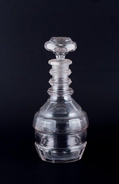Danish glassworks. Hand-blown Art Deco wine decanter in clear faceted cut glass.