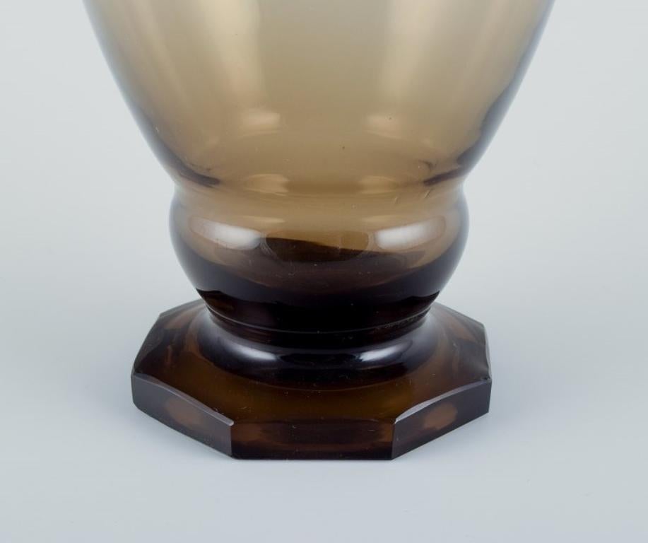 Glass Danish glassworks, mouth-blown Art Deco wine decanter in smoked glass  For Sale