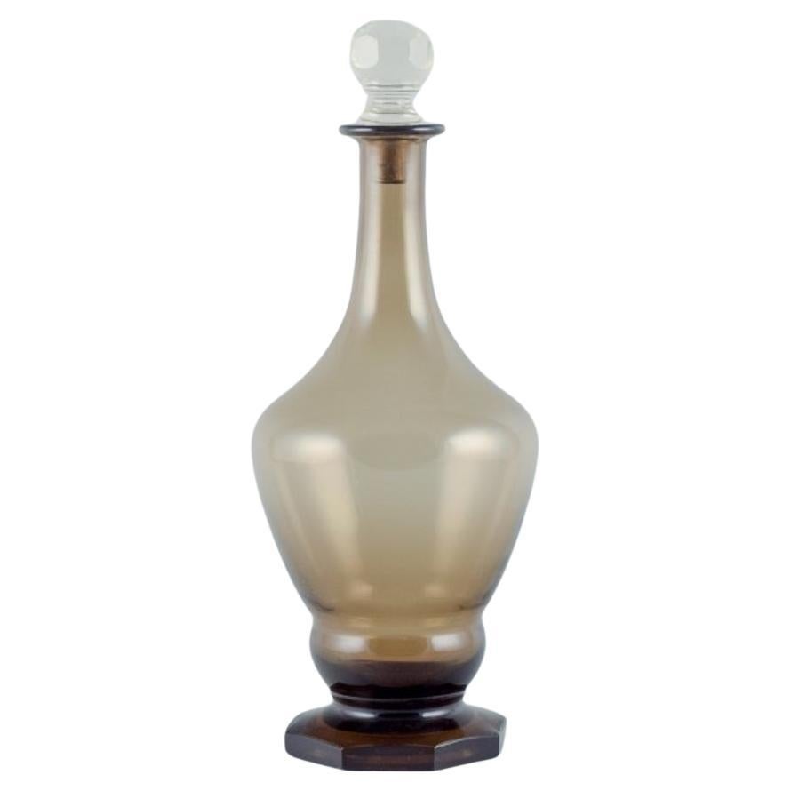 Danish glassworks, mouth-blown Art Deco wine decanter in smoked glass