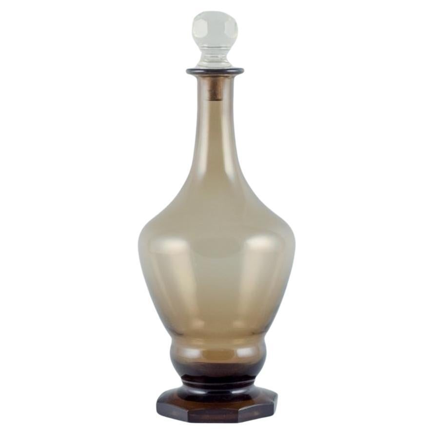 Danish glassworks, mouth-blown Art Deco wine decanter in smoked glass  For Sale