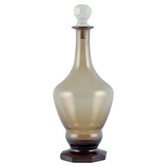 Danish glassworks, mouth-blown Art Deco wine decanter in smoked glass 