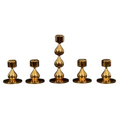 Danish Gold-Plated Candleholders by Hugo Asmussen 1970s, Set of 5